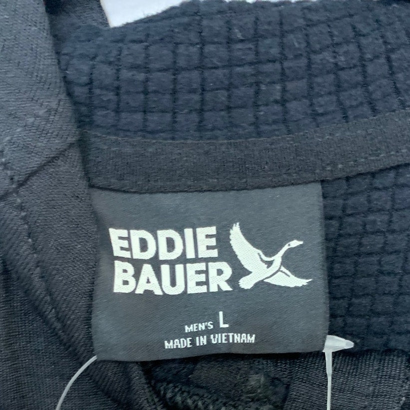 New Eddie Bauer Mens Large  Black Long Sleeve High Route Grid Full Zip Hoodie