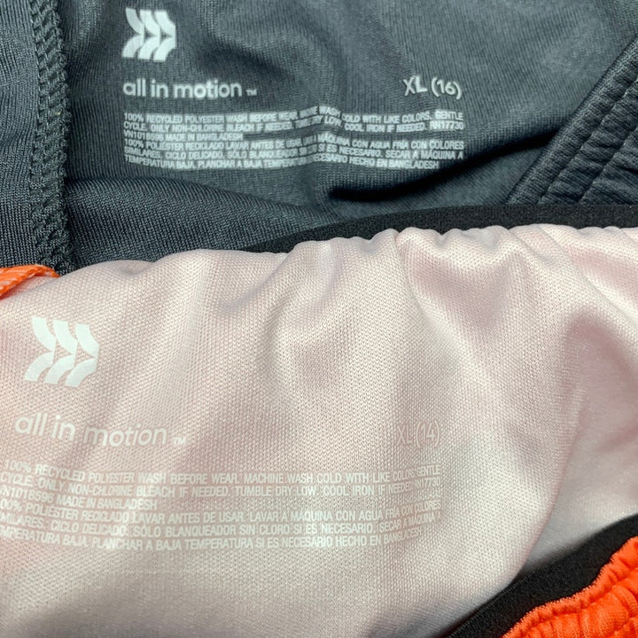 2 New All In Motion Boys XL Orange Gray Long Athletic Sport Mesh Shorts