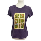 Hand Printed Upcycled Medium Vintage Book Page Flower Butterfly Bee Tee Shirt