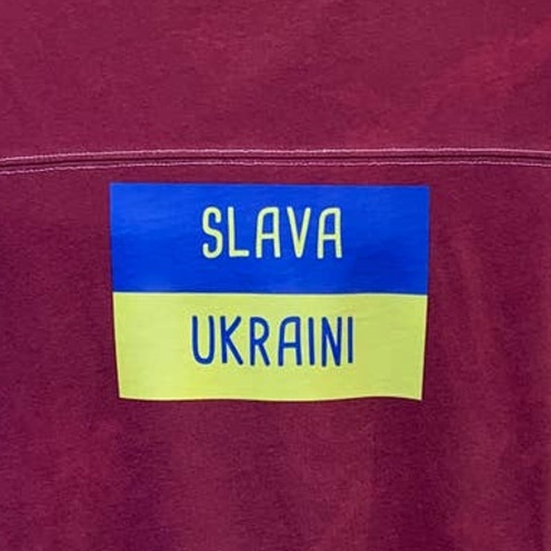 Upcycled Hand Printed XL Ukraine Flag Slava Ukraini Artist Fundraiser Tee