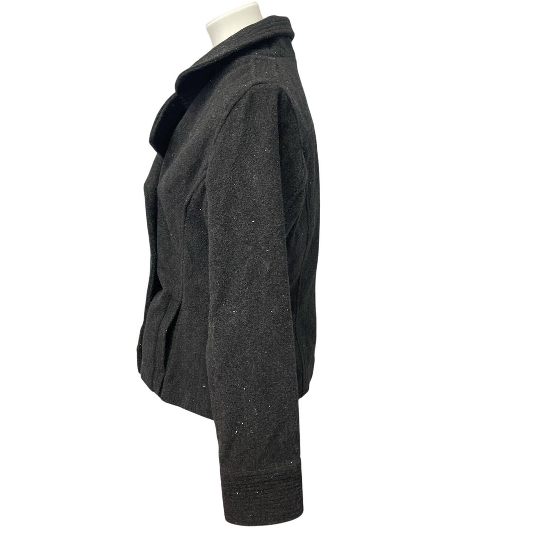 Coffee Shop Womens Large Gray Wool Blend Double Breasted Long Sleeve Pea Coat