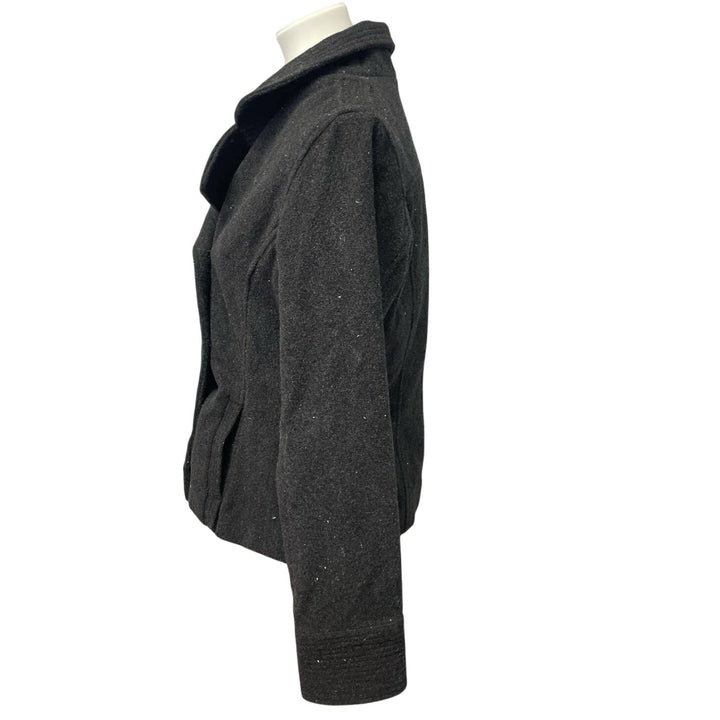 Coffee Shop Womens Large Gray Wool Blend Double Breasted Long Sleeve Pea Coat