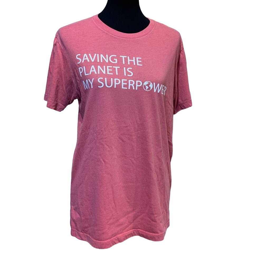 Hand Printed Upcycled Medium Saving the Planet is My Superpower Short Sleeve Tee