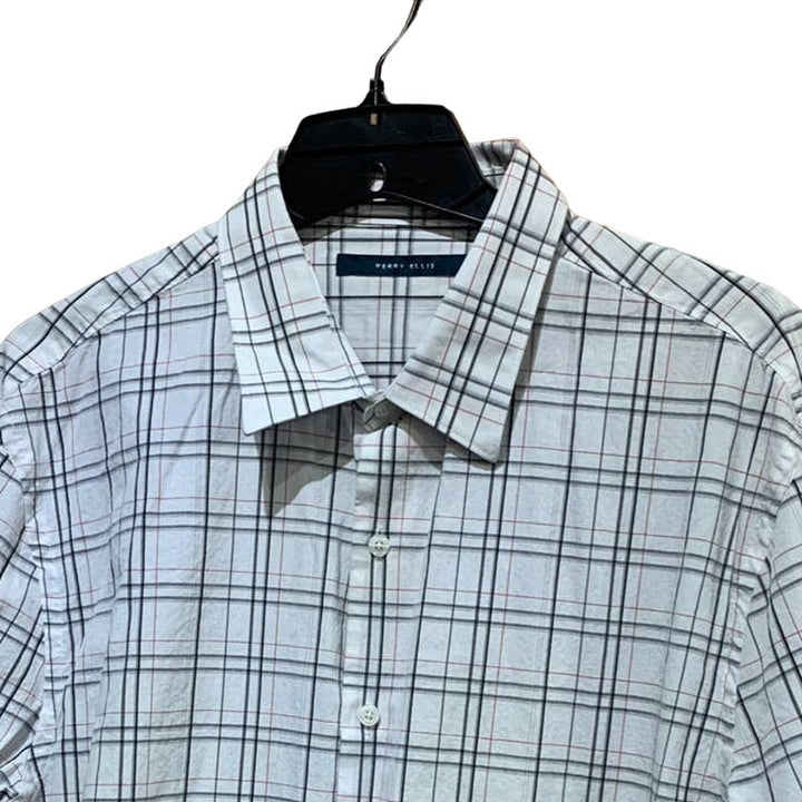 Perry Ellis XL Mens Long Sleeve 100% Cotton Plaid Button Down Casual Shirt