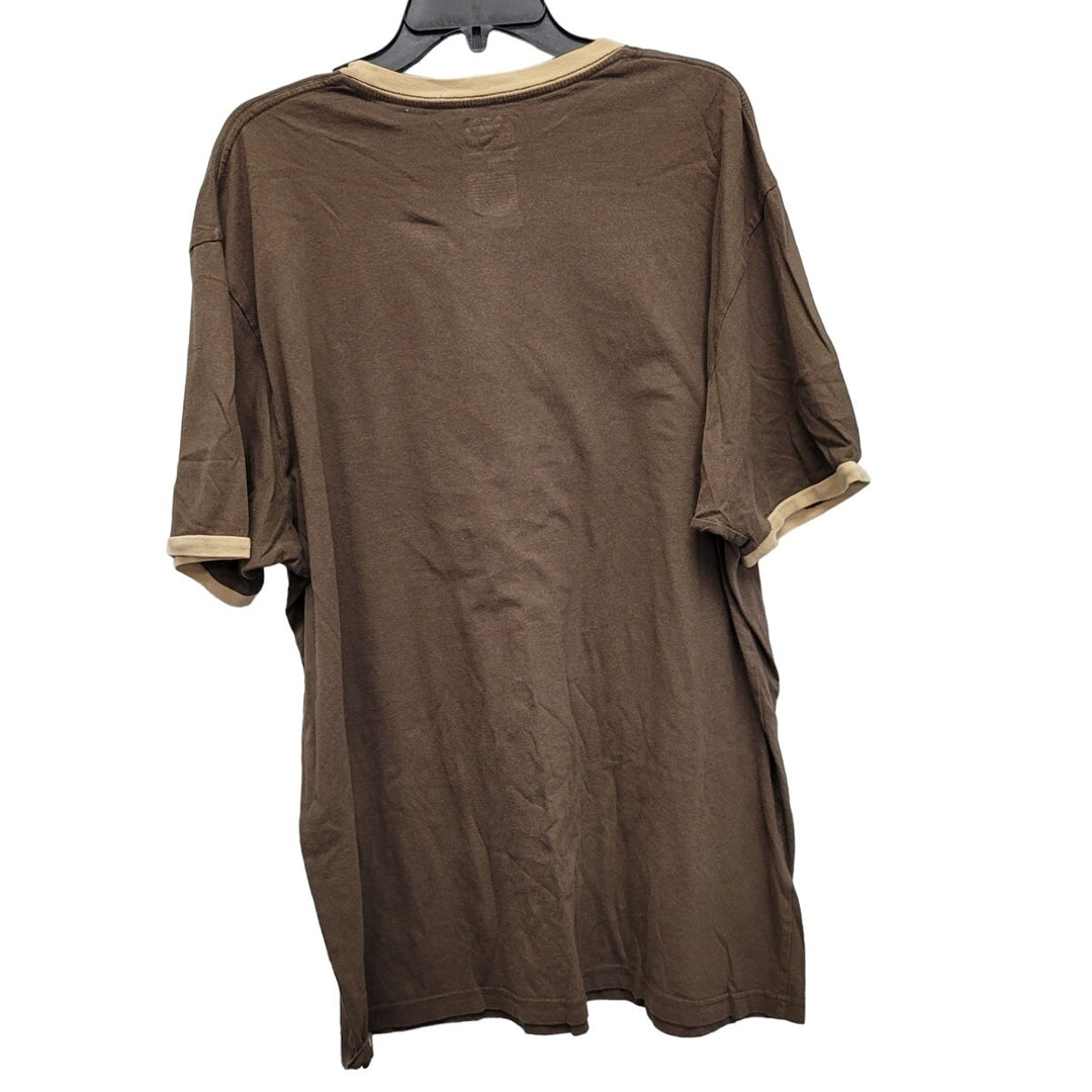 Hand Printed XXL Upcycled Rustic Woody Pine Cone Short Sleeve Crew Neck Tee