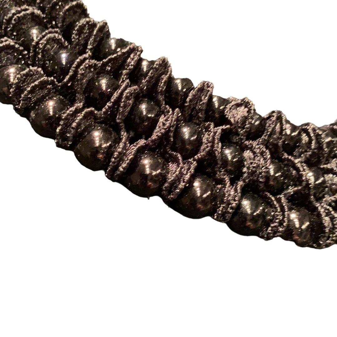 New Black Beaded Lacy Faux Pearl 3 Strand Choker Necklace With Red Gift Box