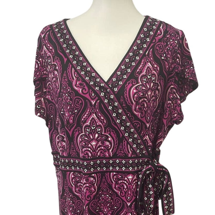 Apt 9 Womens 1X Short Sleeve Purple Faux Wrap Belted Floral Midi Sheath Dress
