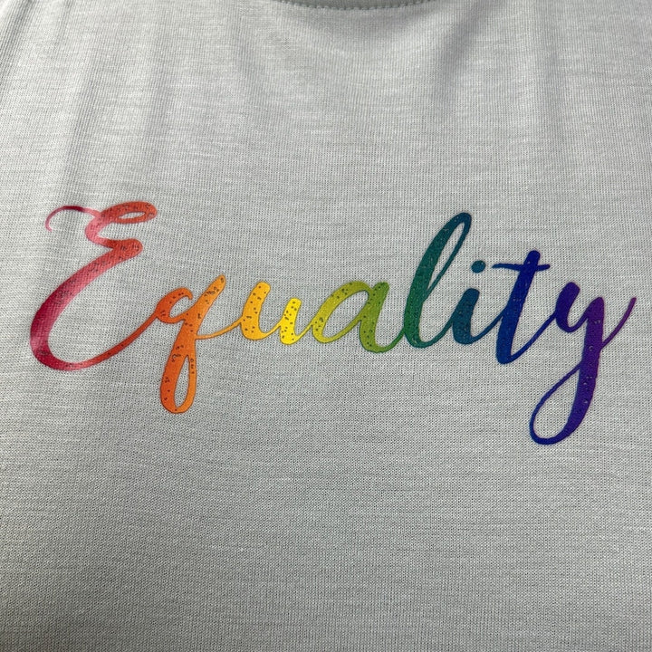 Hand Printed Mens Large Upcycled June Pride Month Rainbow Equality Crew Neck Tee