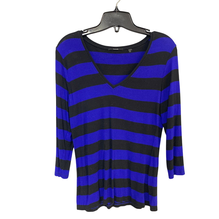 Lot of 2 August Silk Tahari Womens Small Black Blue Striped Cold Shoulder Tops