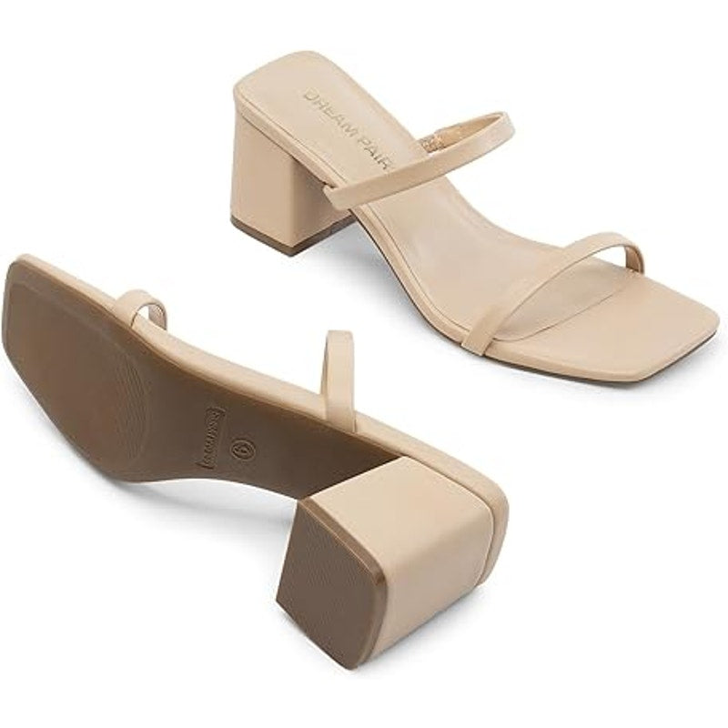 Dream Pairs Womens Size 7.5 Tan Open Toe Double Strap 3" Block Heel Sandal Shoes