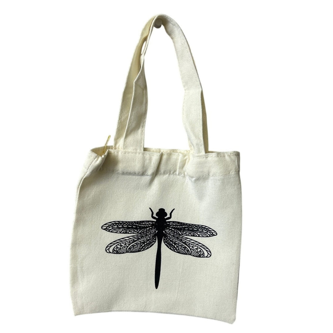New Hand Printed Dragonfly Double Sided Handle Super Mini Canvas Tote Gift Bag