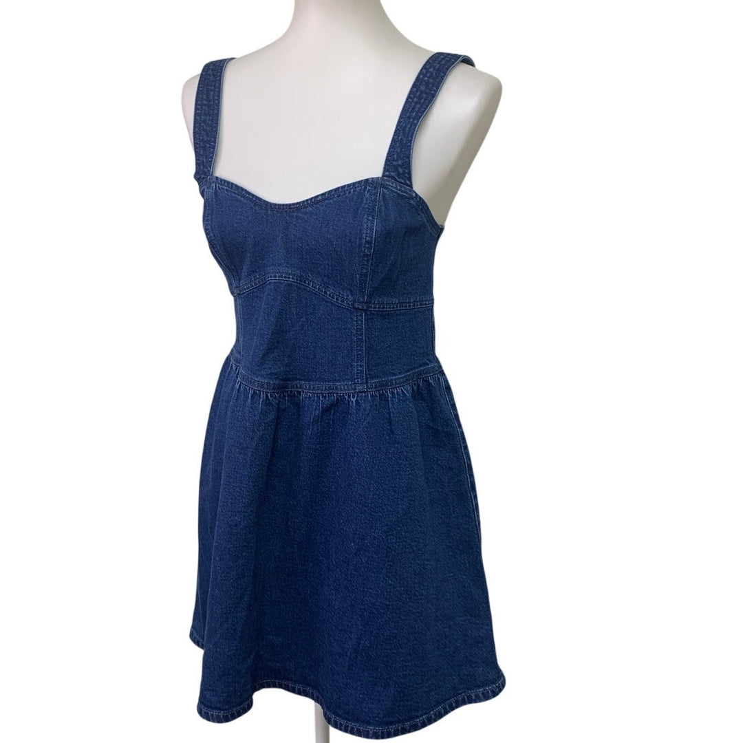 New American Eagle Womens Medium Smocked Back Sweetheart Denim Mini Dress