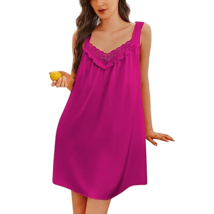 NWT New Ekouaer Womens Medium Magenta Lace Sleeveless V Neck Sleepwear Nightgown