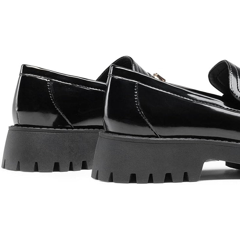 New Dream Pairs Womens 7.5 Black Faux Leather GOLD Buckle Platform Loafer Shoes