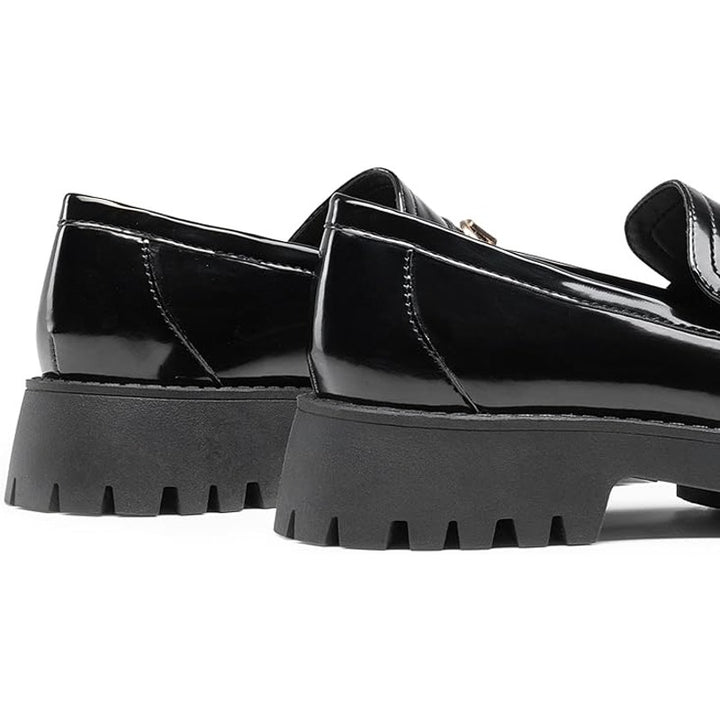 New Dream Pairs Womens 7.5 Black Faux Leather GOLD Buckle Platform Loafer Shoes
