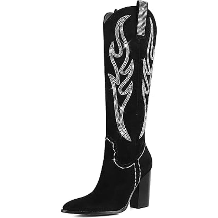 Celbreez Womens Size 7 Black Faux Suede Knee High 4" Heel Western Boots Shoes