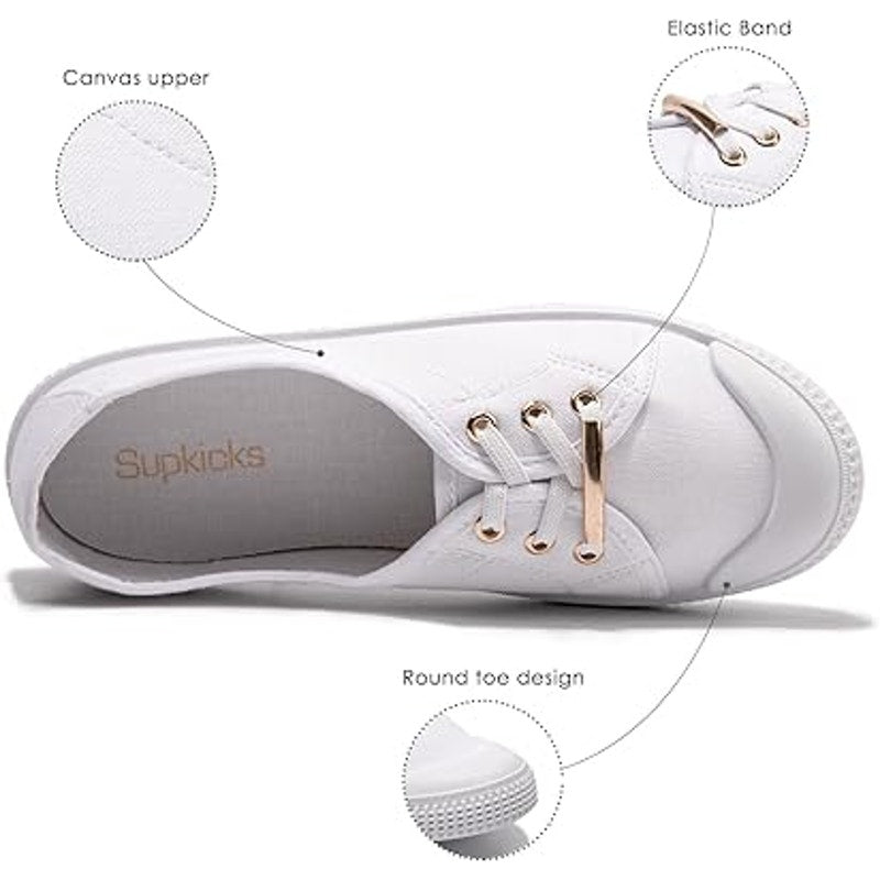 Supkicks Womens Size 9 Basic White Gold Accent Slip on Canvas Sneakers Shoes