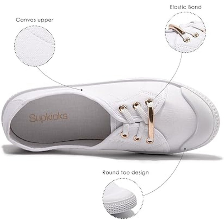 Supkicks Womens Size 9 Basic White Gold Accent Slip on Canvas Sneakers Shoes