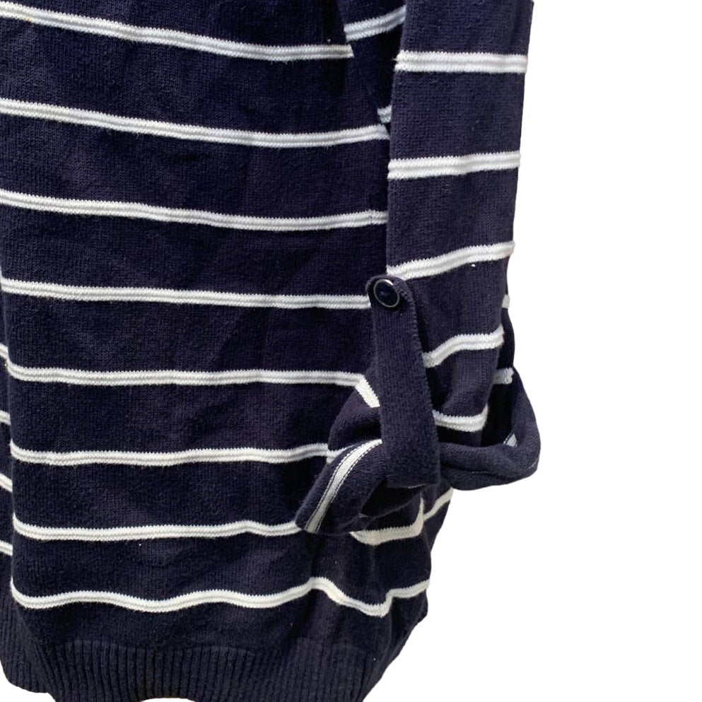 Croft &amp; Barrow XL 100% Cotton 3/4 Sleeve Crew Neck Navy Blue Striped Sweater