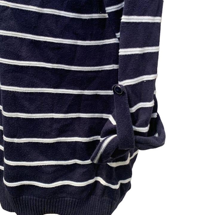 Croft &amp; Barrow XL 100% Cotton 3/4 Sleeve Crew Neck Navy Blue Striped Sweater