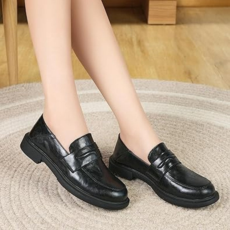 OTNDK Womens Size 9 Black 1" Heel Loafer Round Toe Slip On Dress Shoes