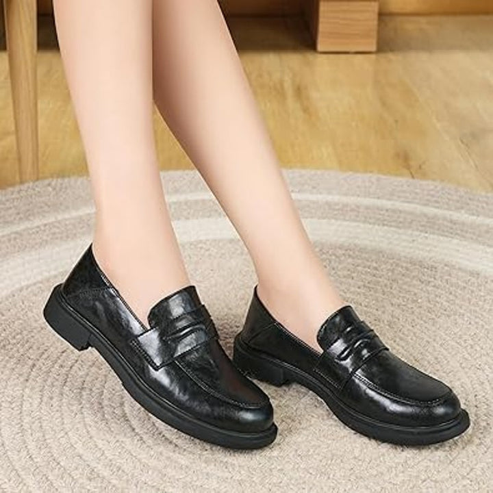 OTNDK Womens Size 9 Black 1" Heel Loafer Round Toe Slip On Dress Shoes
