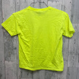 Hand Printed Upcycled Kids Medium Dragonfly Neon Yellow Short Sleeve Tee Shirt