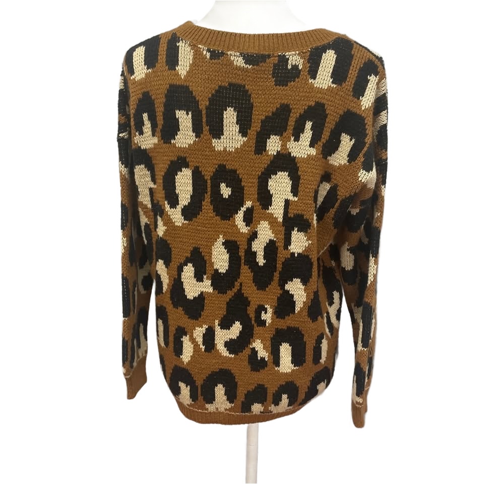 Sparkle &amp; Fade Womens XS Long Sleeve Animal Dot Crew Neck Acrylic Sweater