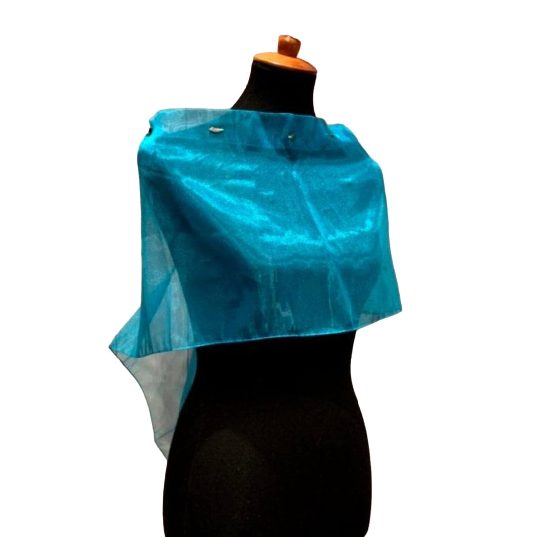 Handmade Upcycled Shiny Beaded Aqua Blue Lightweight Formal Sheer Poncho