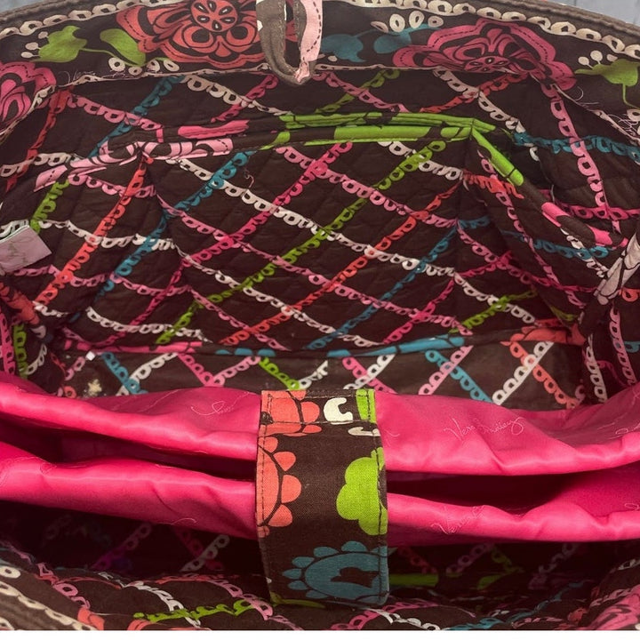 Vera Bradley Brown Pink Yellow Floral Quilted Fabric Handbag Purse Computer Bag