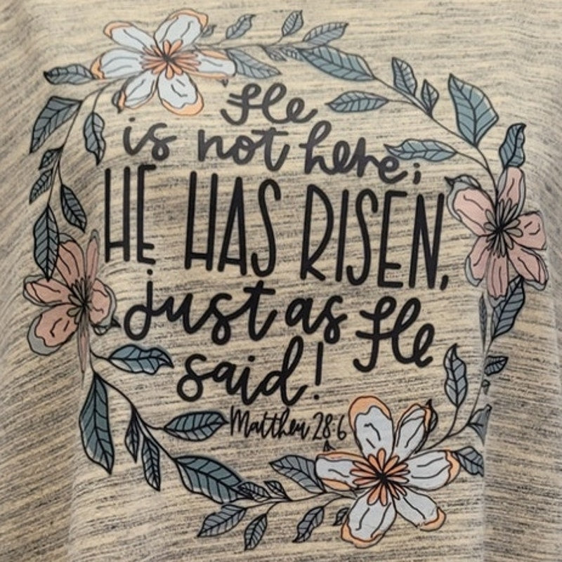 Hand Printed Upcycled Womens Small He Is Not Here Jesus Has Risen Easter Tee
