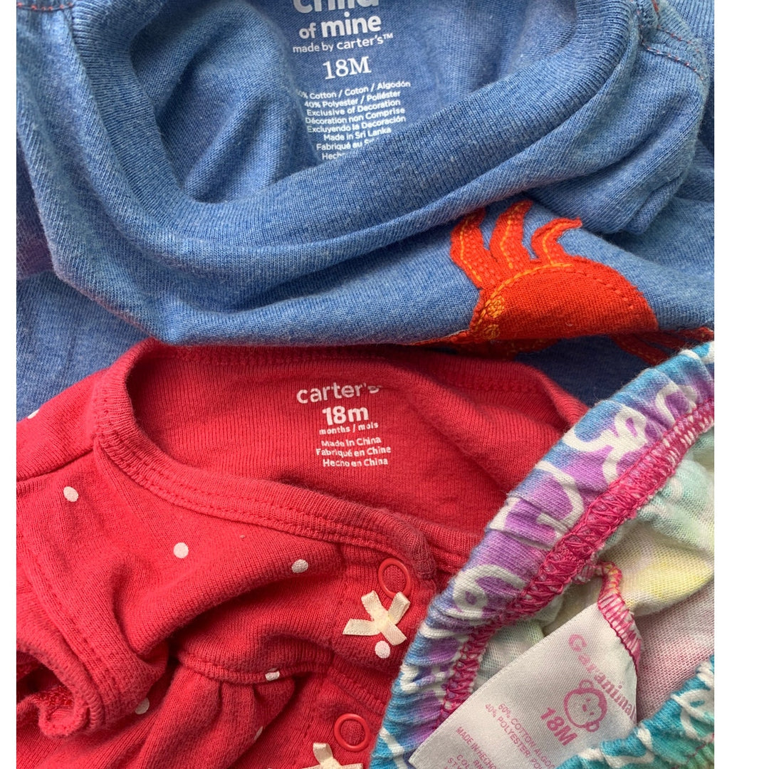 Lot of 9 Carters Garanimal Cat &amp; Jack Baby Girls 18 Mos Shirts One Piece Outfits
