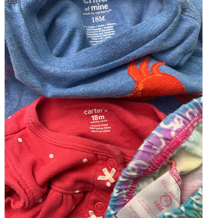 Lot of 9 Carters Garanimal Cat &amp; Jack Baby Girls 18 Mos Shirts One Piece Outfits