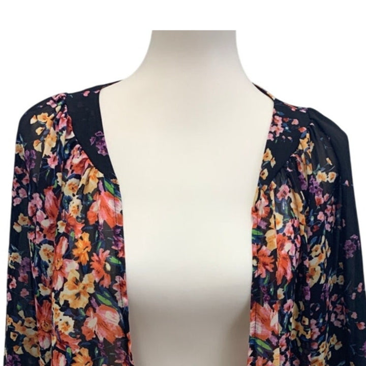 Long Sheer Womens Medium Lace Trim Floral Flowy Open Cardigan Coverup