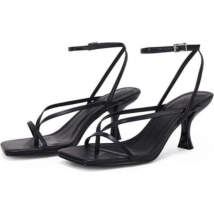 New PiePieBuy Womens Size 7.5 Black Open Toe 3" Heel Ankle Strap Sandal Shoes