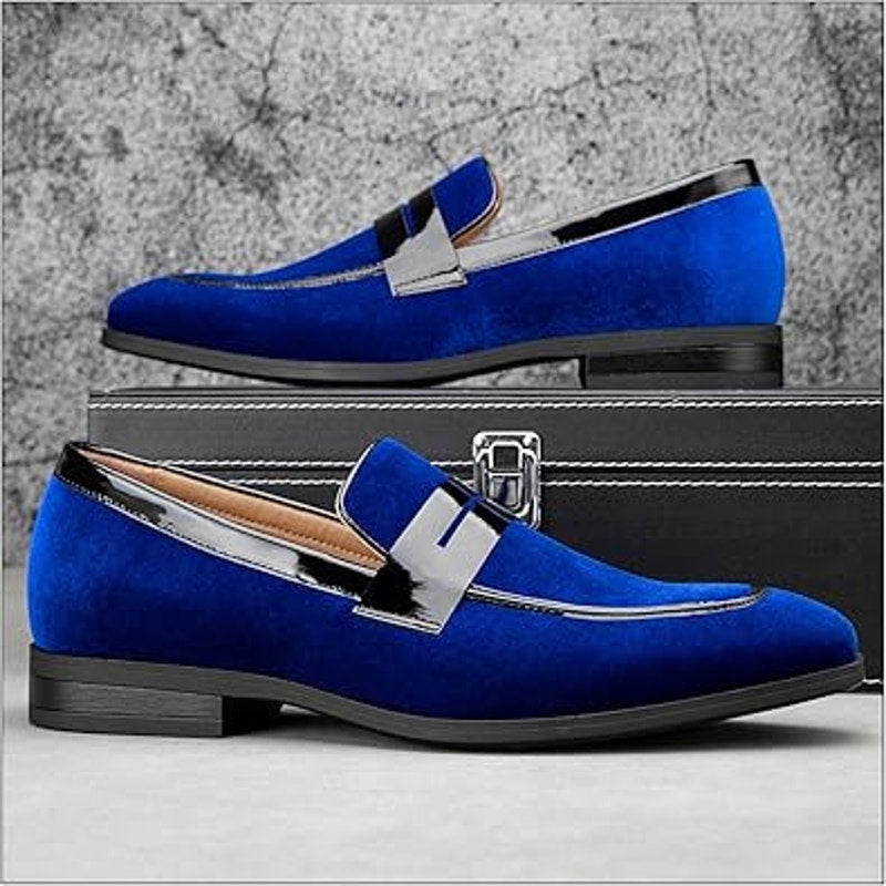 New Jitai Mens Size 10 Blue Velvet Slide On Low Heel Penny Loafer Formal Shoes