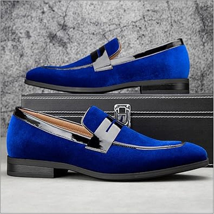 New Jitai Mens Size 10 Blue Velvet Slide On Low Heel Penny Loafer Formal Shoes