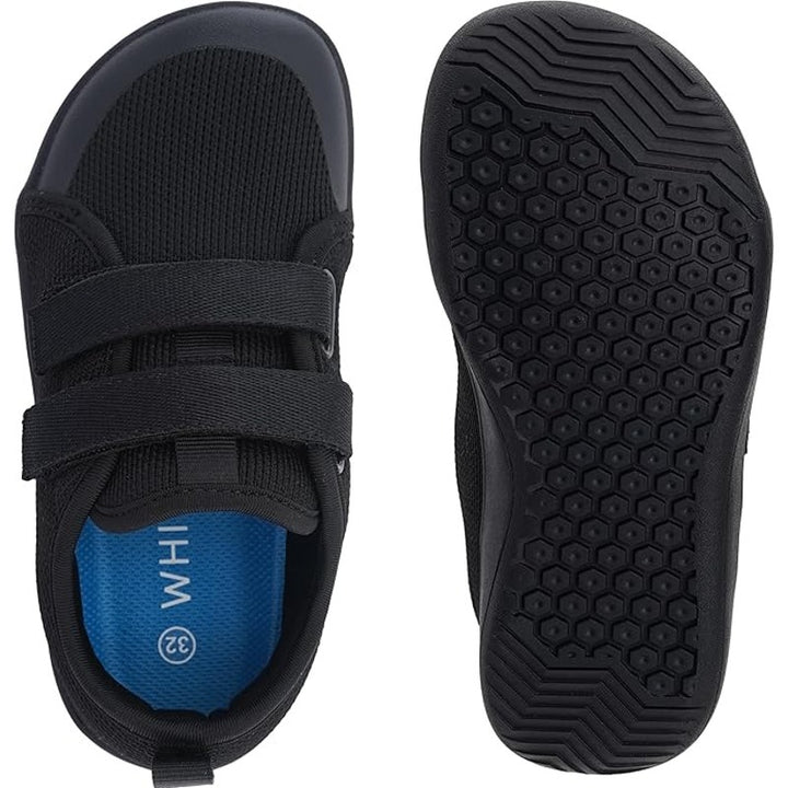 Whitin Boys Size 1.5 Black Sneakers Hook Loop Fastener Round Toe Barefoot Shoes