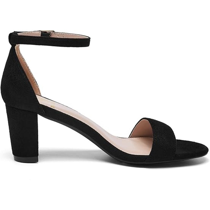 Fran Willor Womens Size 9 Black Faux Suede Open Toe 2.5" Chunky Block Heel Pumps