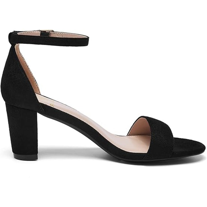 Fran Willor Womens Size 9 Black Faux Suede Open Toe 2.5" Chunky Block Heel Pumps