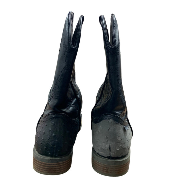 IUV Mens Size 8 Black Western Ostrich Style Embroidered Pull On Cowboy Boots