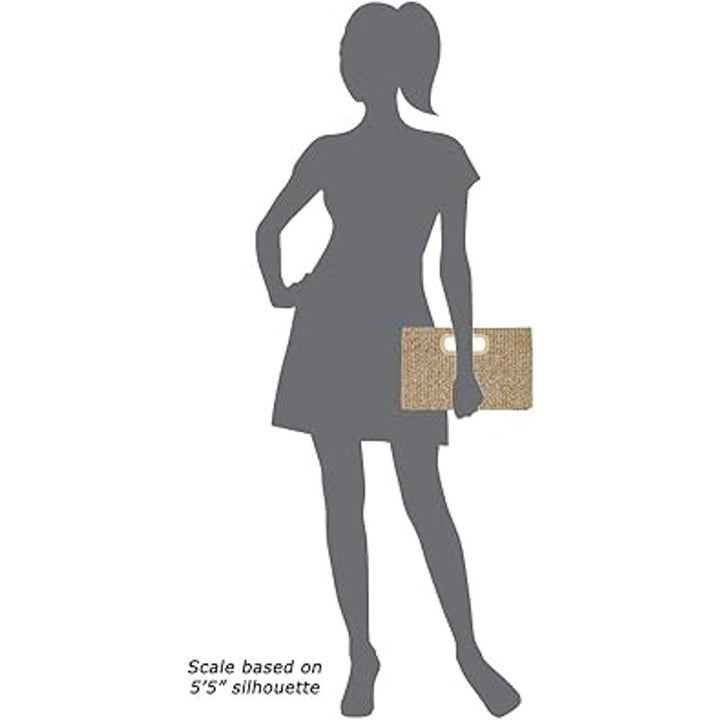 New Tan Gold Accent Optional Chain Top Handle Straw Clutch Purse Handbag Bag