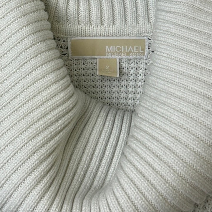 Michael Michael Kors Mens Small White Black Patch Long Sleeve Cowl Neck Sweater