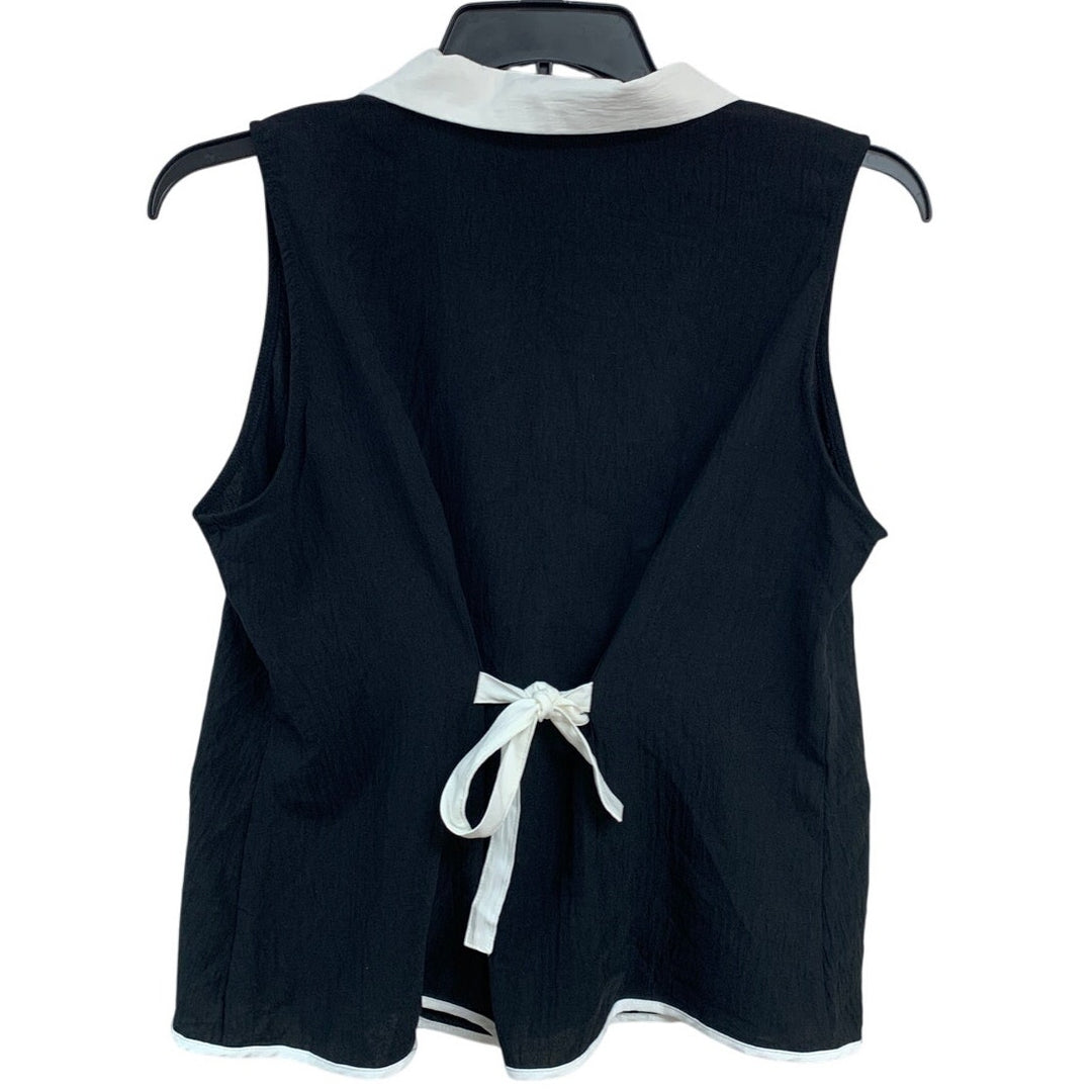 NWT New BMJL Womens XL PolySpandex Sleeveless Button Up Back Tie Collared Top
