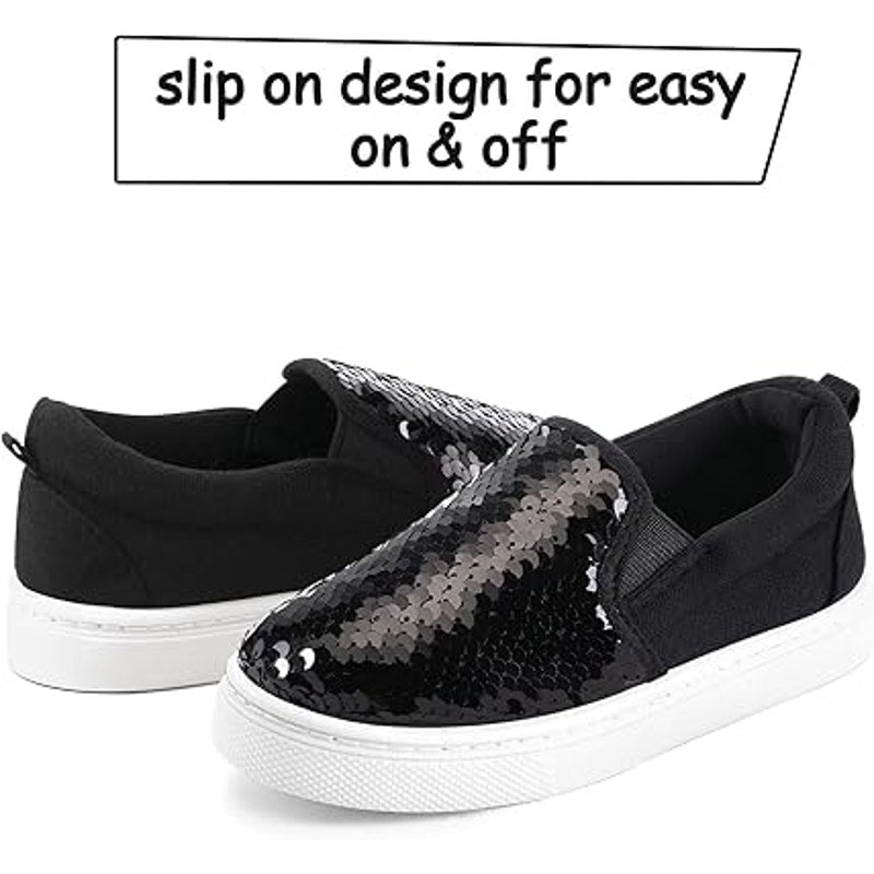K KomForme Toddler Girls Size 8 Black Slip On Sneaker Sequin Canvas Shoes