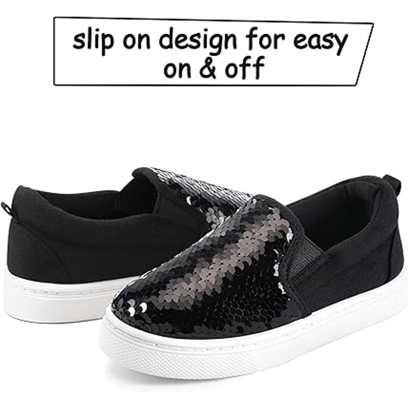 K KomForme Toddler Girls Size 8 Black Slip On Sneaker Sequin Canvas Shoes