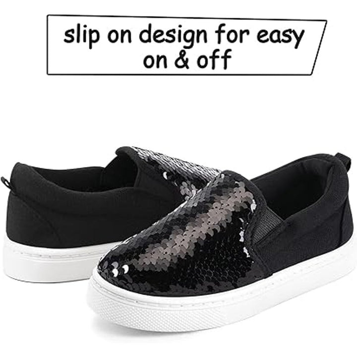 K KomForme Toddler Girls Size 8 Black Slip On Sneaker Sequin Canvas Shoes