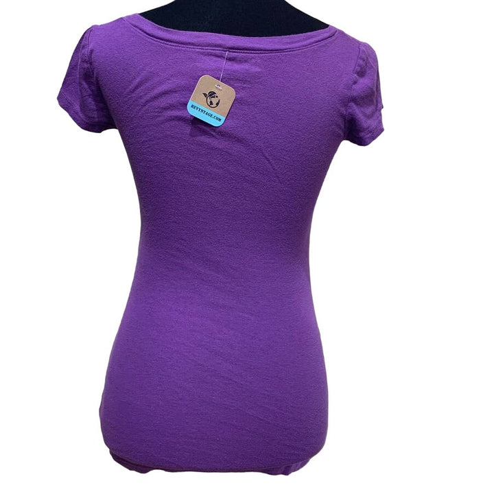 Hand Printed Upcycled Small Dragonfly Short Sleeve V-Neck 100% Cotton Tee