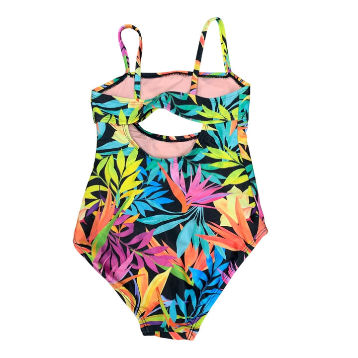 New Art Class Girls Small (6/6X) Keyhole Front Open Back Tropical 1PC Swimsuit