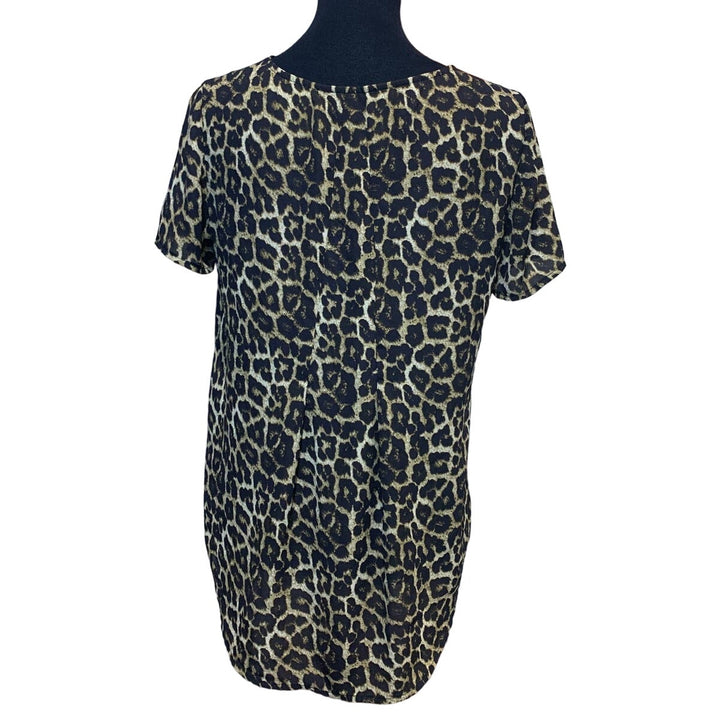 Chelsea &amp; Theodore Womens Small Short Sleeve Polyester Leopard Print Top Blouse